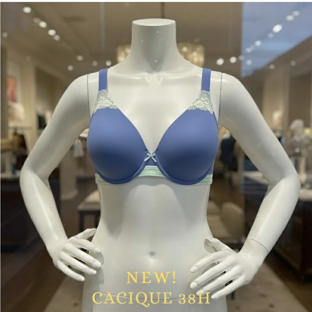 NWOT CACIQUE Full Coverage Lightly Lined Bra Slate Blue Lace 38H T-shirt NEW